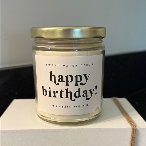 Sweet Water Decor Other - NWT Happy Birthday Soy Wax Blend Glass Candle - Cream White Birthday Cake Scent